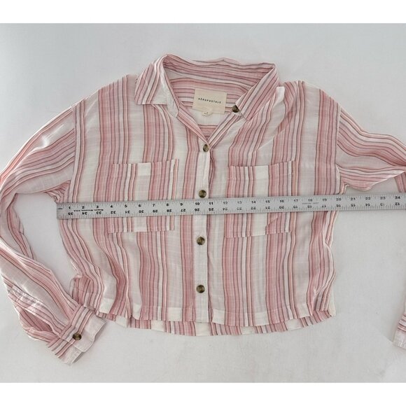 Aeropostale Cropped Striped Long Sleeve Blouse‎ Sz Sm, Boho, Coastal, Beach - Picture 9 of 9